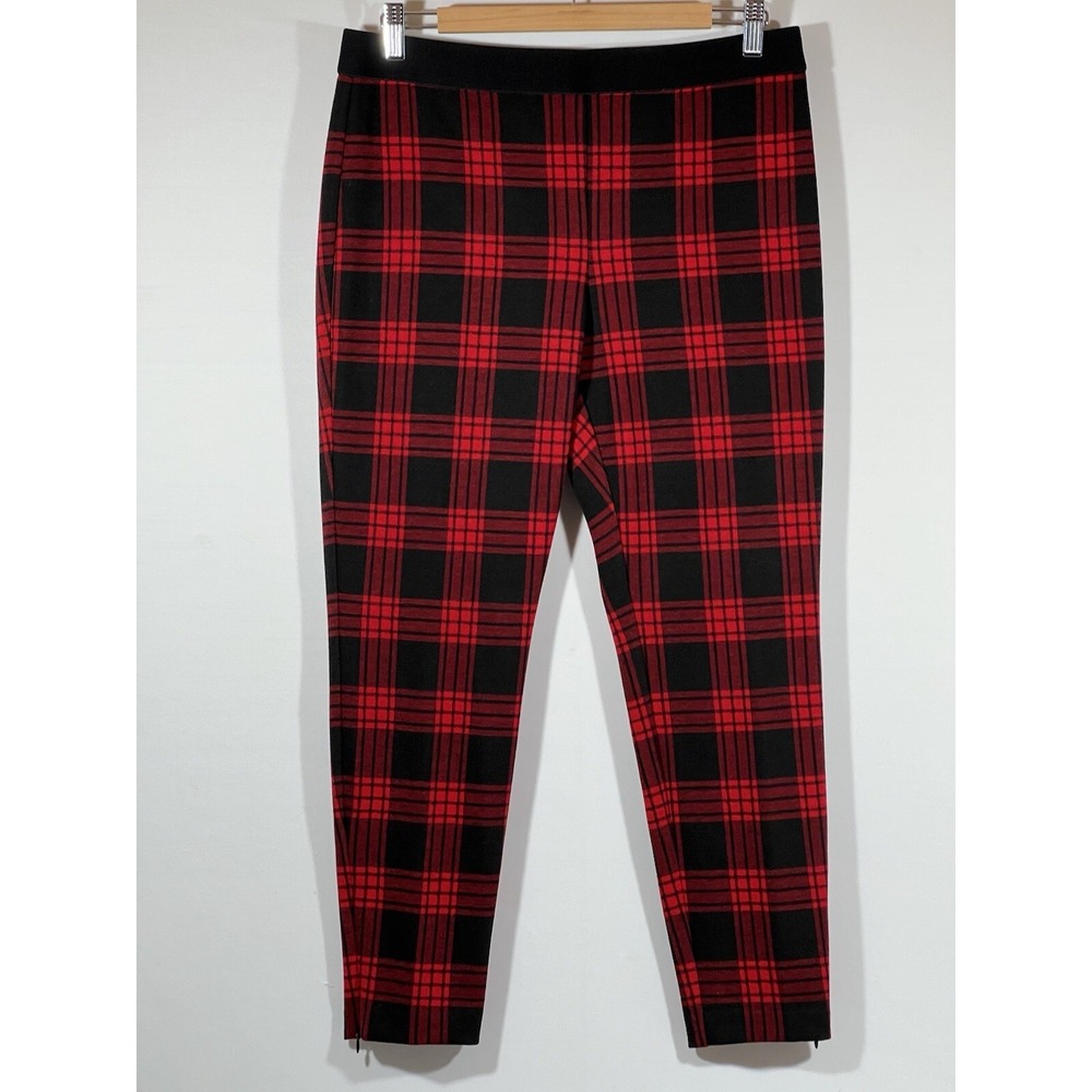 Talbots Womens Pants 12P Plaid Skinny Stretch Elastic Waist Career Wear Multicol